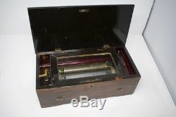 Antique Victorian Swiss Cylinder Music Box Inlaid Wood