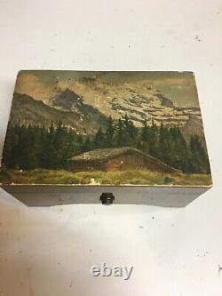 Antique Vintage Swiss Wood Music Box Swiss Chalet 2-songs