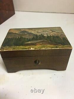 Antique Vintage Swiss Wood Music Box Swiss Chalet 2-songs