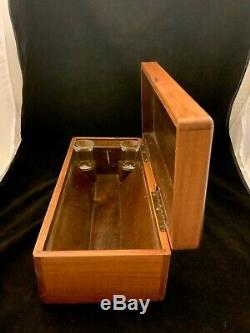 Antique Vintage Wooden Liquor Whisky Casket Box withMusic & Pair Shot Glasses