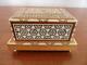 Antique Vintage Wooden Marquetry & Mother Of Pearl Cigarette Musical Box