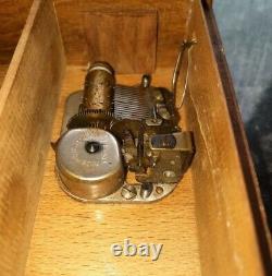 Antique Walnut Reuge Swiss Music Box Inlaid Wood Plays Carol Of The Bells