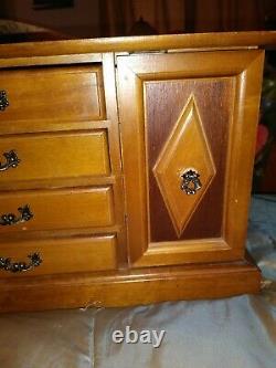 Antique Wood Dresser Musical Jewelry Box 12 Drawers