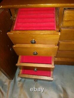 Antique Wood Dresser Musical Jewelry Box 12 Drawers