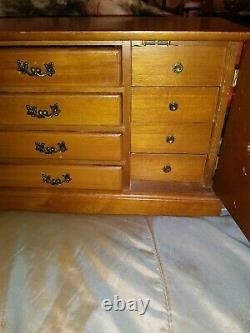 Antique Wood Dresser Musical Jewelry Box 12 Drawers