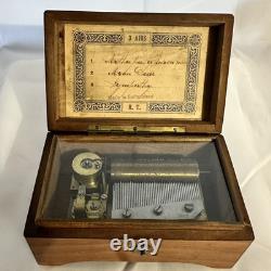 Antique Wood Swiss Music Box 3 Airs Melodies carillons à musique. Works