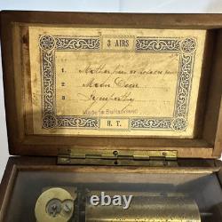 Antique Wood Swiss Music Box 3 Airs Melodies carillons à musique. Works
