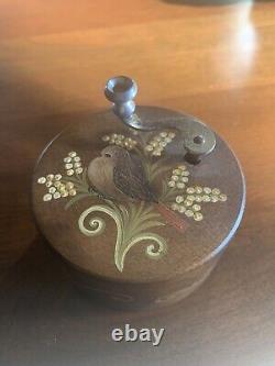 Antique Wooden Hand Wind Music Box, Bird, Works