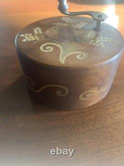 Antique Wooden Hand Wind Music Box, Bird, Works