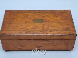 Antique Working Swiss Cylinder Footed Burl Wood Music Box Jewelry Trinket Box