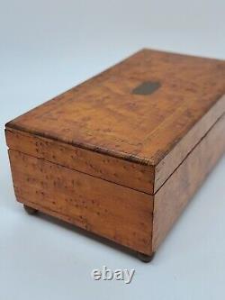 Antique Working Swiss Cylinder Footed Burl Wood Music Box Jewelry Trinket Box