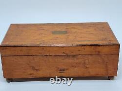 Antique Working Swiss Cylinder Footed Burl Wood Music Box Jewelry Trinket Box