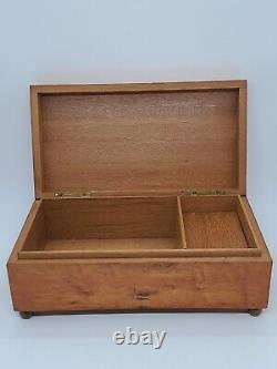 Antique Working Swiss Cylinder Footed Burl Wood Music Box Jewelry Trinket Box