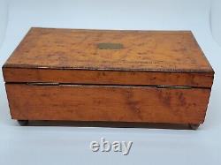 Antique Working Swiss Cylinder Footed Burl Wood Music Box Jewelry Trinket Box