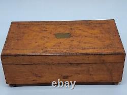 Antique Working Swiss Cylinder Footed Burl Wood Music Box Jewelry Trinket Box