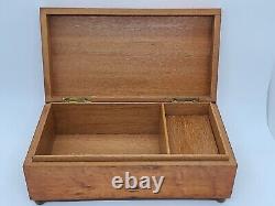 Antique Working Swiss Cylinder Footed Burl Wood Music Box Jewelry Trinket Box