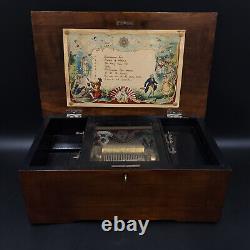 Antique c. 1870 B. H. Abrahams Swiss Cylinder 8 Air 24 Note Wood Music Box Works