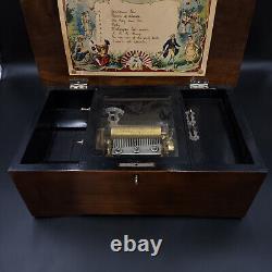 Antique c. 1870 B. H. Abrahams Swiss Cylinder 8 Air 24 Note Wood Music Box Works