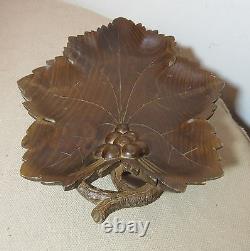 Antique carved German black forrest wood rotating music box candy dish tray bowl
