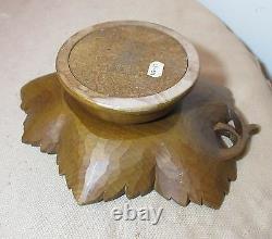 Antique carved German black forrest wood rotating music box candy dish tray bowl