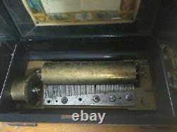 Antique cylinder barrel inlaid music box 6 airs Siber & Fleming