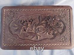 Antique hand Carved Wood Black Forest Music Box Floral Works Jewelry Brienz 9.8