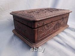 Antique hand Carved Wood Black Forest Music Box Floral Works Jewelry Brienz 9.8