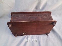 Antique hand Carved Wood Black Forest Music Box Floral Works Jewelry Brienz 9.8