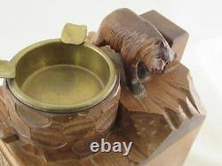 Antique hand carved Black Forest bear ashtray cigarette box music box WORKS! VGC