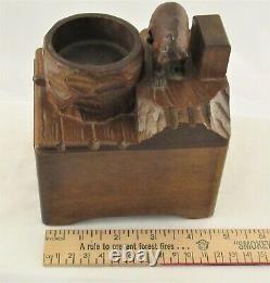 Antique hand carved Black Forest bear ashtray cigarette box music box WORKS! VGC