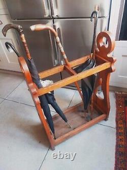 Antique hardwood walking stick / umbrella stand unusual shaped ends