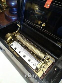 Antique music box by Charles Lecoultre, fully restored, burl case, see video