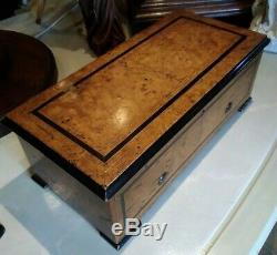 Antique music box by Charles Lecoultre, fully restored, burl case, see video