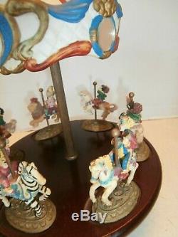 Antique/vintage Carouselwithclown Rider Music Box Wood And Ceramictop Decor