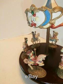 Antique/vintage Carouselwithclown Rider Music Box Wood And Ceramictop Decor