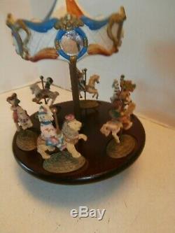 Antique/vintage Carouselwithclown Rider Music Box Wood And Ceramictop Decor