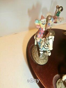 Antique/vintage Carouselwithclown Rider Music Box Wood And Ceramictop Decor