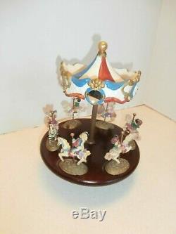 Antique/vintage Carouselwithclown Rider Music Box Wood And Ceramictop Decor