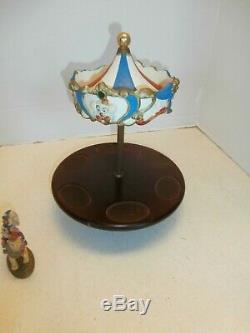 Antique/vintage Carouselwithclown Rider Music Box Wood And Ceramictop Decor