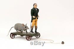 Automaton pull along figure. Robert Burns pursued by a giant mouse. One off