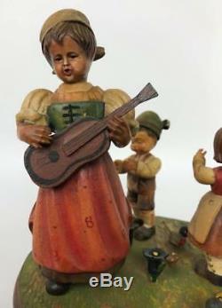 BIG Vtg ANRI Italy & THORENS Swiss Carved Wood Dancing Mother Boy Girl Music Box