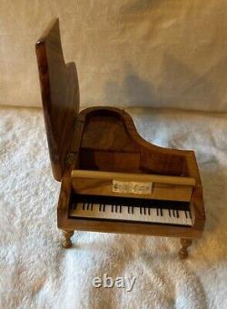 Baby Grand Piano Olive Wood Music Box Vintage, Switzerland