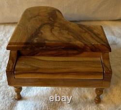 Baby Grand Piano Olive Wood Music Box Vintage, Switzerland