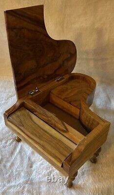 Baby Grand Piano Olive Wood Music Box Vintage, Switzerland