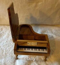 Baby Grand Piano Olive Wood Music Box Vintage, Switzerland