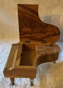 Baby Grand Piano Olive Wood Music Box Vintage, Switzerland