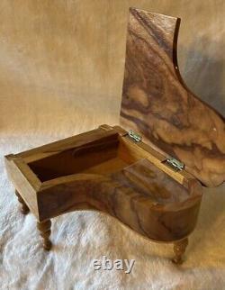 Baby Grand Piano Olive Wood Music Box Vintage, Switzerland