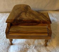 Baby Grand Piano Olive Wood Music Box Vintage, Switzerland