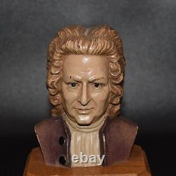 Bach Italy Carved Wood Bust Reuge Swiss Musical Music Box Lullaby WORKS GREAT