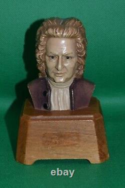 Bach Italy Carved Wood Bust Reuge Swiss Musical Music Box Lullaby WORKS GREAT